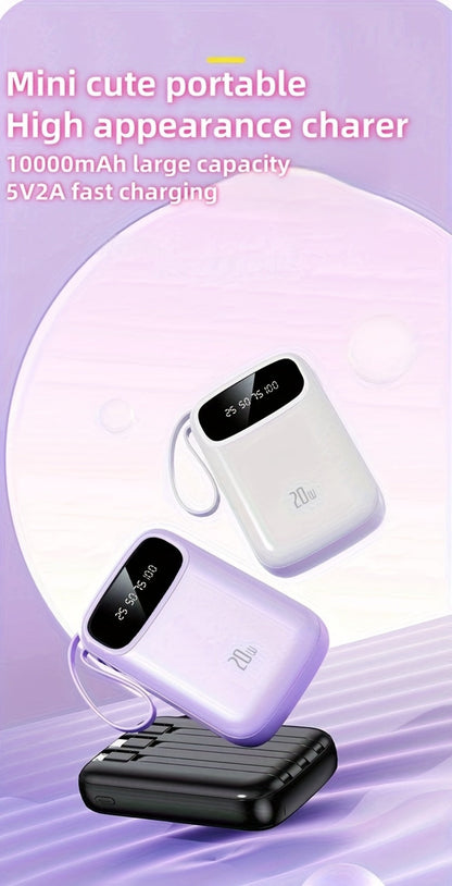 Power Bank 10000mAh with Three Built-In Cables, 5W/15W/22.5W Options, Digital Display and Lanyard