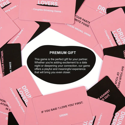 Drunk Lovers Couples Card Game with 54 Prompt Cards Split into 26 Pink and 28 Gray Cards, with Compact Pink Box