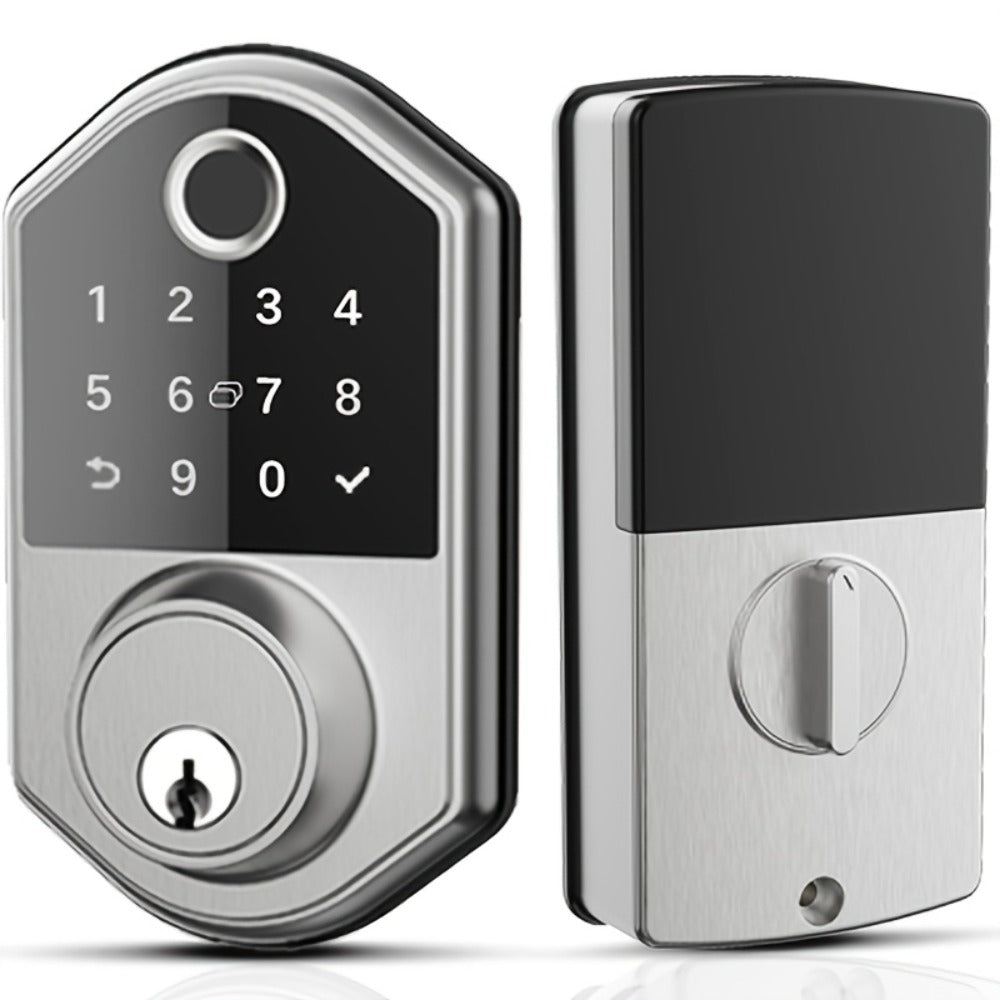 Anti-Peep Keypad Door Lock with Fingerprint & Auto-Lock - Biometric Smart Lock, IC Card Option, Keyless Entry for Home, Bedroom, Office & Apartment, Easy DIY Install, Black & Silver