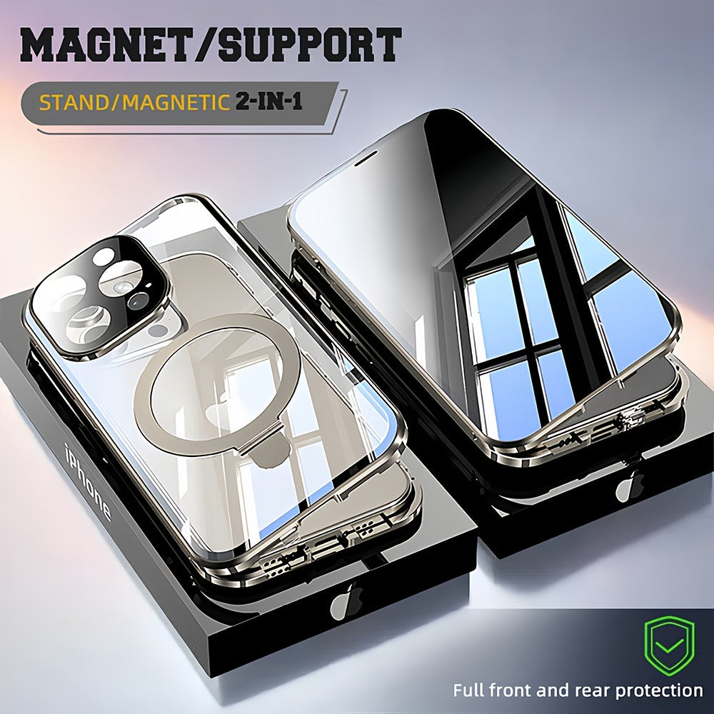 Phone Case Anti-Spy Double-Sided Tempered Glass Cover with Security Lock and Kickstand for iPhone 15 Series