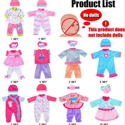 10-Outfit Doll Clothes Set for 10–14-Inch Baby Dolls with Sleepers, Dresses, Tops, Pants and Headwear