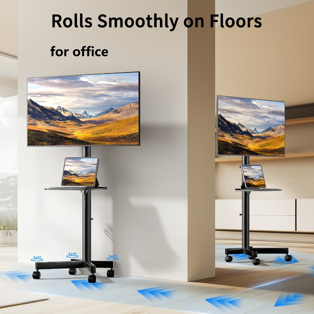 TV Stand Rolling Cart for 23 to 60-Inch Screens with Locking Casters, Media Shelf and Cable Routing