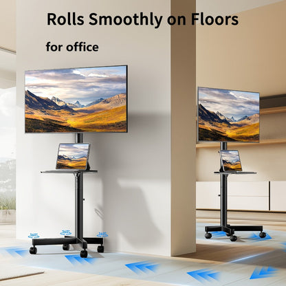 TV Stand Rolling Cart for 23 to 60-Inch Screens with Locking Casters, Media Shelf and Cable Routing