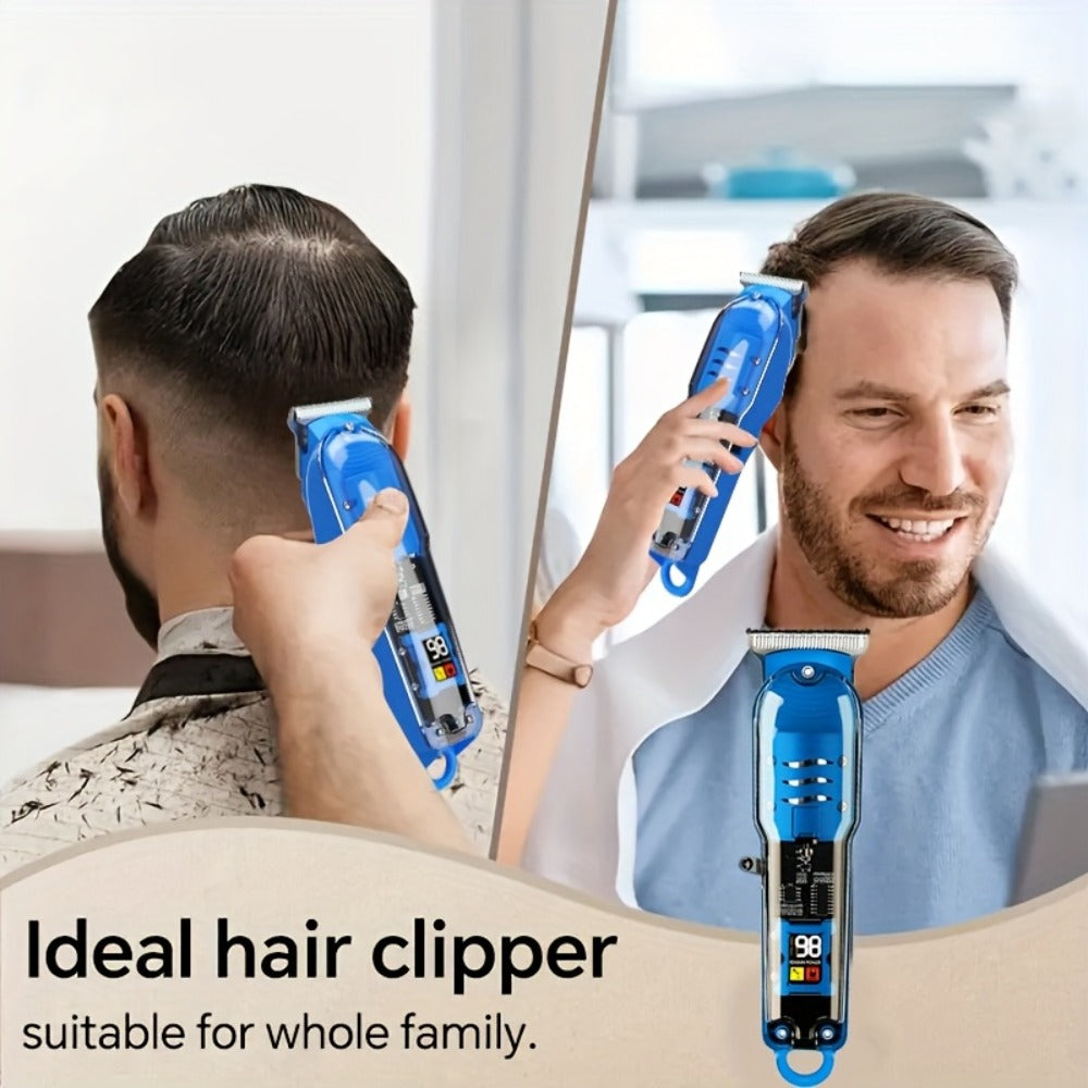 Hair Clipper Transparent-Shell Cordless Trimmer with LED Battery Display, USB Charging and Five Colors