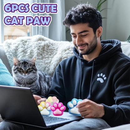 Six-Piece Cat Paw Squishy Toy Set, Approximately 2.95 Inches Each with Soft Sticky Handheld Texture