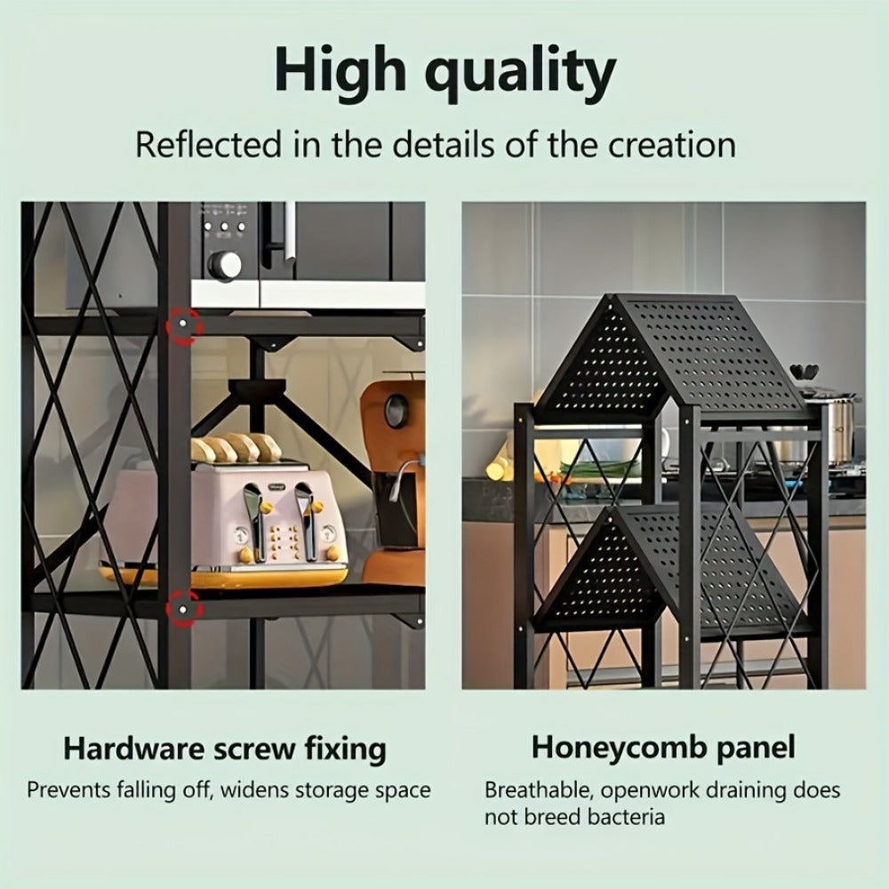 Three-to-Five-Tier Wheeled Storage Rack with Foldable Shelves and Black or White Configurations