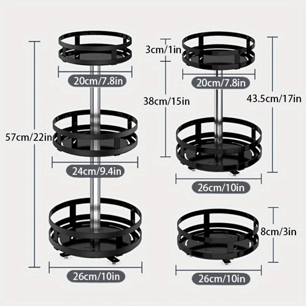 Lazy Susan Turntable Organizer Metal Rotating Spice Rack 1 2 3 Tier for Cabinet Kitchen Countertop Pantry Bathroom – Spinning Storage Rack with Suction Cup Feet & Labels