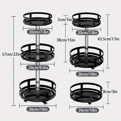 Lazy Susan Turntable Organizer Metal Rotating Spice Rack 1 2 3 Tier for Cabinet Kitchen Countertop Pantry Bathroom – Spinning Storage Rack with Suction Cup Feet & Labels