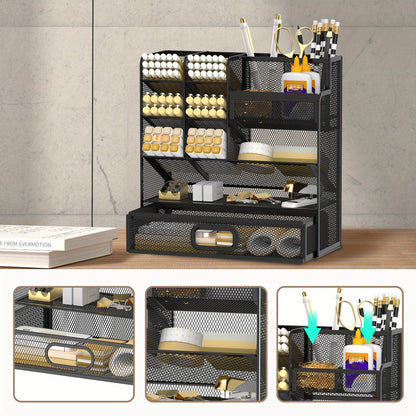 Mesh Desk Organizer with Pull-Out Drawer, Tiered Compartments and Six Color Checkout Options