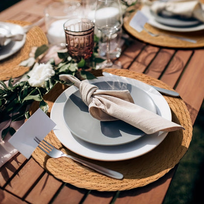 Woven Round Placemats in 10- or 30-Piece Sets with Matching Holders and 12-Inch Natural Look