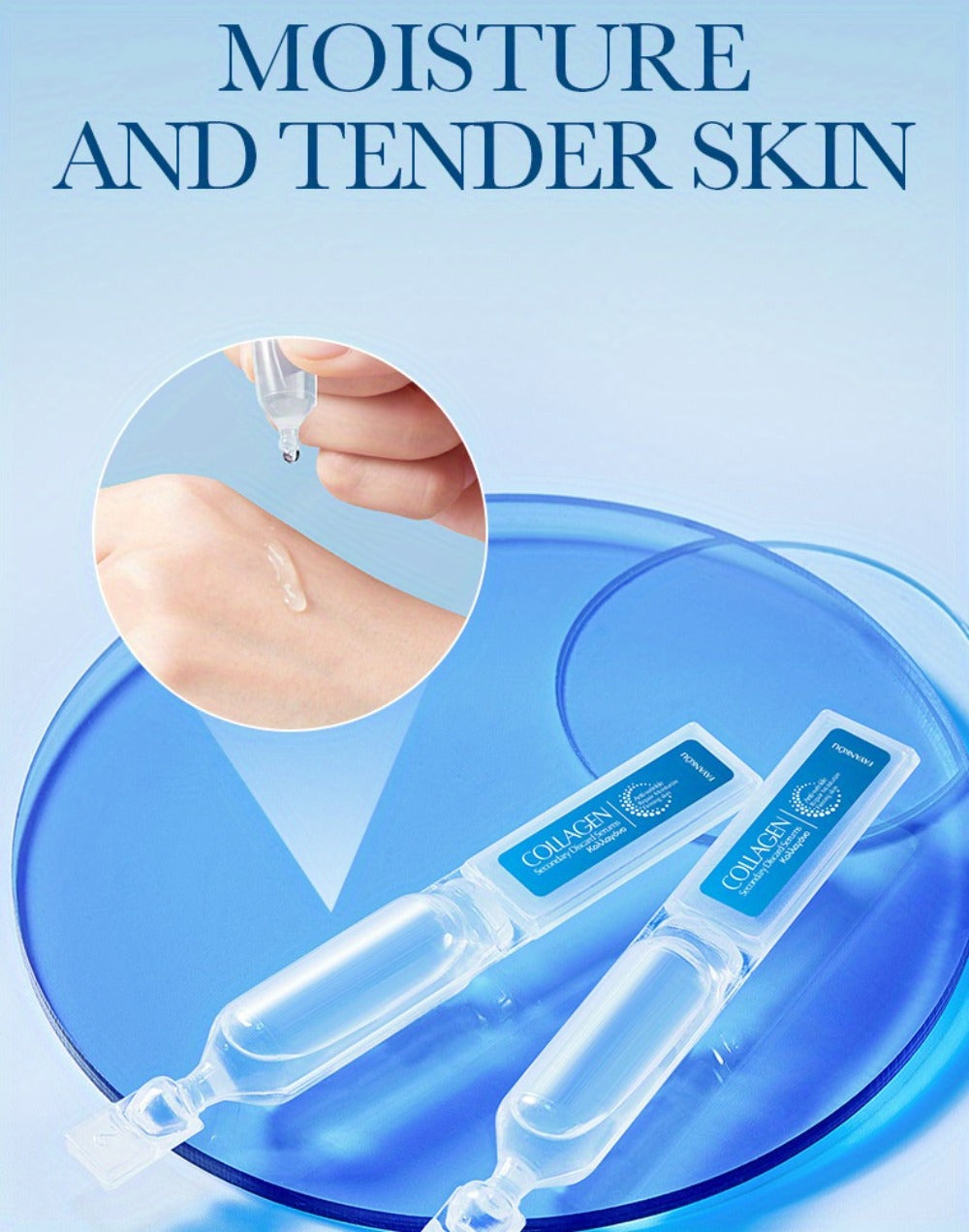 Face Serum Collagen Ampoule Set with 30 Individually Packed Blue Essence Vials in a Retail Box