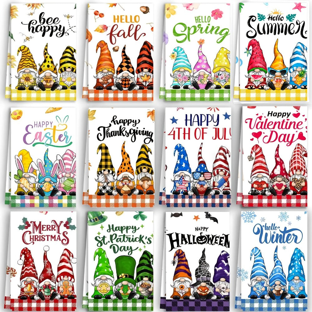 Christmas Kitchen Towels Set 12-Piece Gnome Dish Towels – Absorbent Seasonal Hand Towels for Holiday Kitchen Decor, Tea Towels & Dishcloths