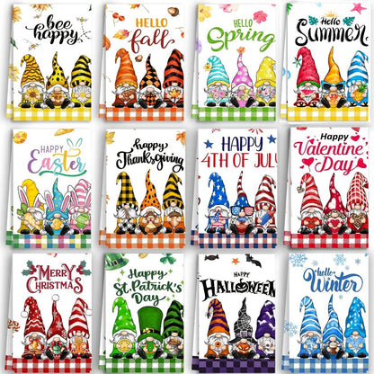 Christmas Kitchen Towels Set 12-Piece Gnome Dish Towels – Absorbent Seasonal Hand Towels for Holiday Kitchen Decor, Tea Towels & Dishcloths