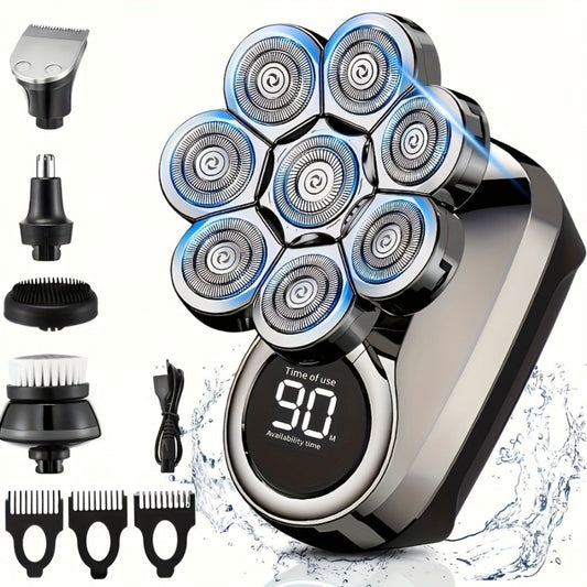 Electric Shaver 8-Blade 5-in-1 Grooming Kit with IPX7, USB-C Charging, Nose Trimmer and Facial Brush