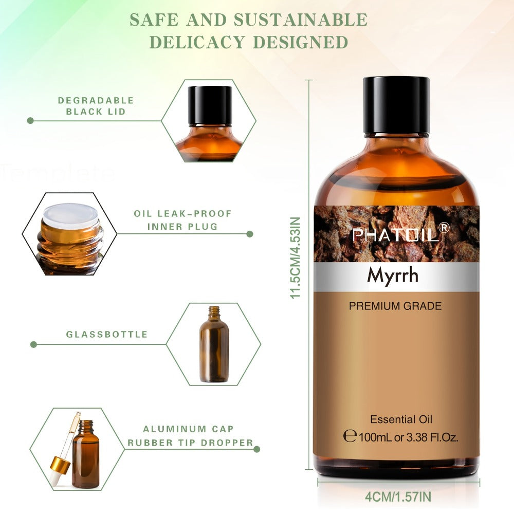 Essential Oil Myrrh 100ml Dropper Bottle with Warm Earthy Balsamic Scent for Diffuser and Candles