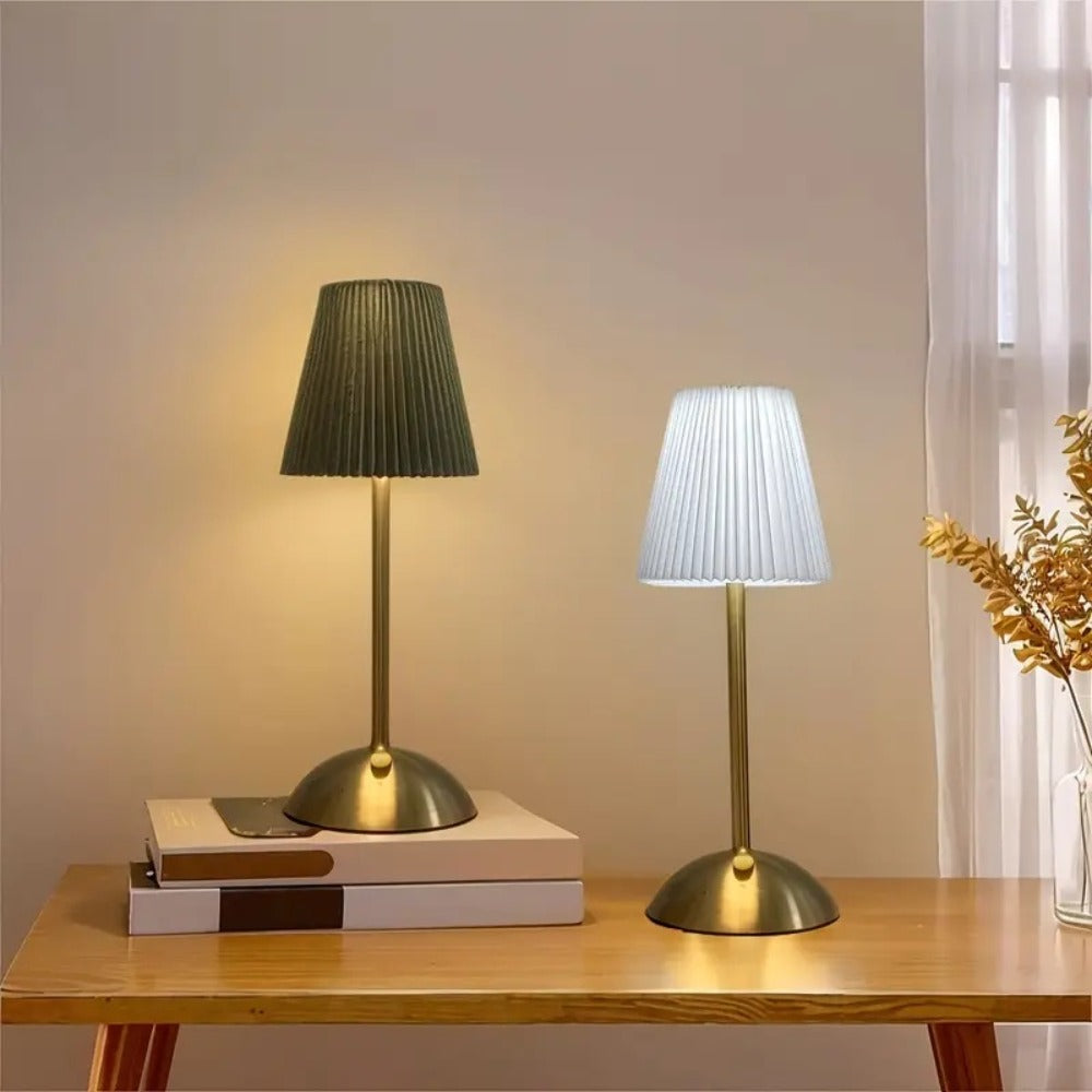 Pleated-Shade Rechargeable Table Lamp with Touch Control in Four Styles and One- or Two-Piece Options