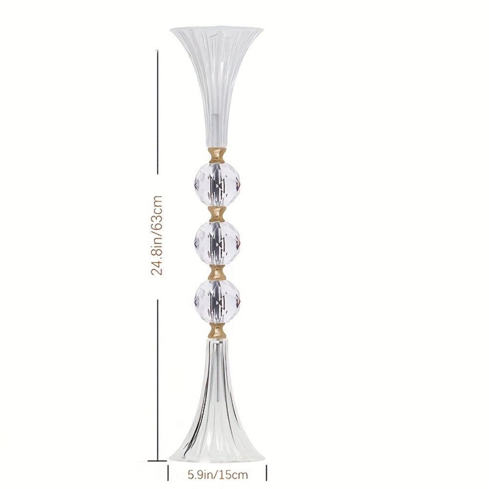 Tall Acrylic Vases 2-Pack – 24.8 Inch Clear Ribbed Floor Vase with Gold Rim, Transparent Crystal Flower Stand for Wedding Centerpiece, Bridal Shower, Bohemian Decor & Home Living Room