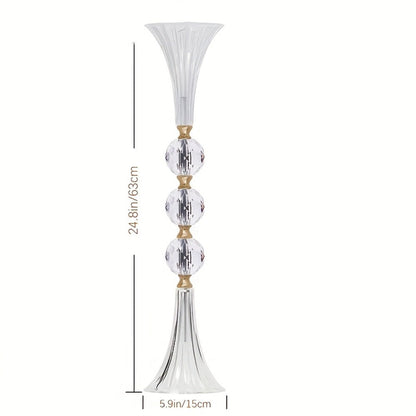 Tall Acrylic Vases 2-Pack – 24.8 Inch Clear Ribbed Floor Vase with Gold Rim, Transparent Crystal Flower Stand for Wedding Centerpiece, Bridal Shower, Bohemian Decor & Home Living Room