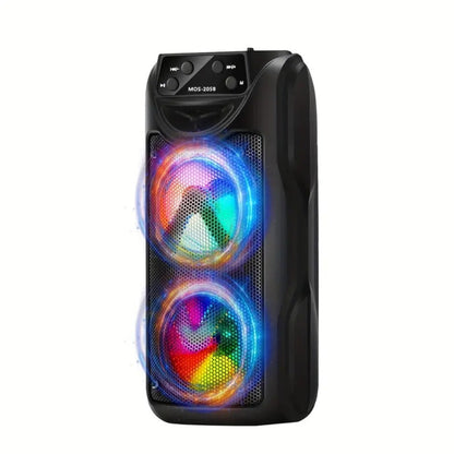 Dual Speaker Bluetooth Speaker with LED Ambient Lighting MOS-2058, Portable Wireless Stereo Sound System for Bedroom Living Room Party Outdoor Camping, Rechargeable Home Audio Speaker with Colorful Mood Lights