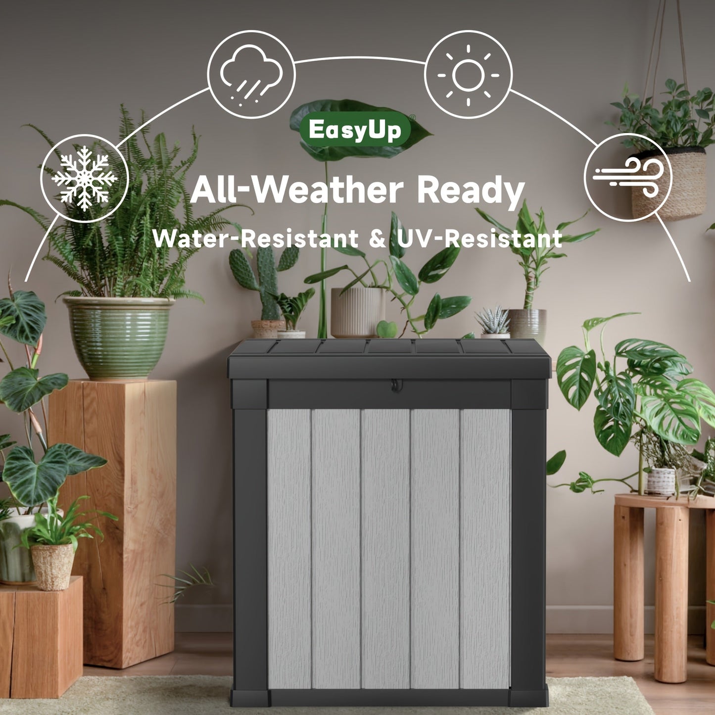 Molded-Panel Outdoor Storage Box with 36-, 45- or 51-Gallon Labels across Four Capacity-and-Color Models