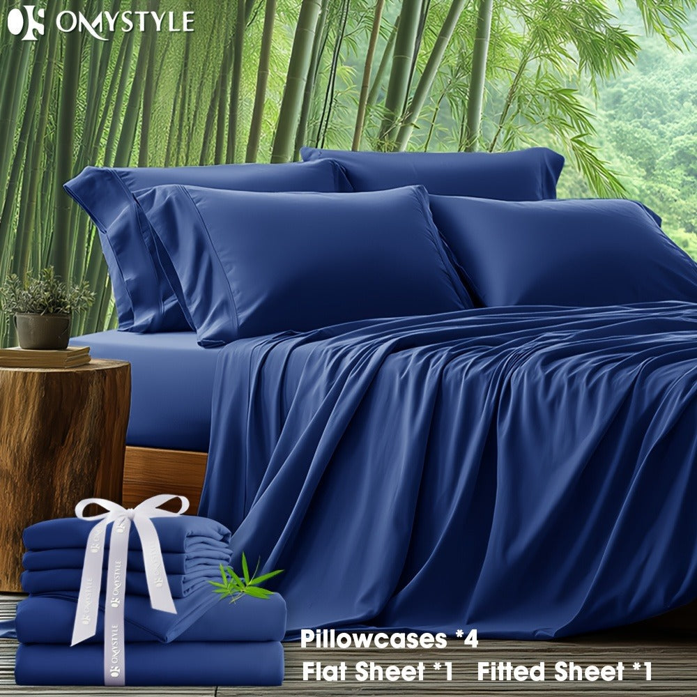 Bamboo Blend Bed Sheet Set 6pcs – Flat Sheet, Fitted Sheet & 4 Pillowcases, Ultra Soft Lyocell Viscose Breathable Bedding for Hot Sleepers, Deep Pocket Twin Full Queen King, 11 Colors