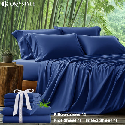 Bamboo Blend Bed Sheet Set 6pcs – Flat Sheet, Fitted Sheet & 4 Pillowcases, Ultra Soft Lyocell Viscose Breathable Bedding for Hot Sleepers, Deep Pocket Twin Full Queen King, 11 Colors