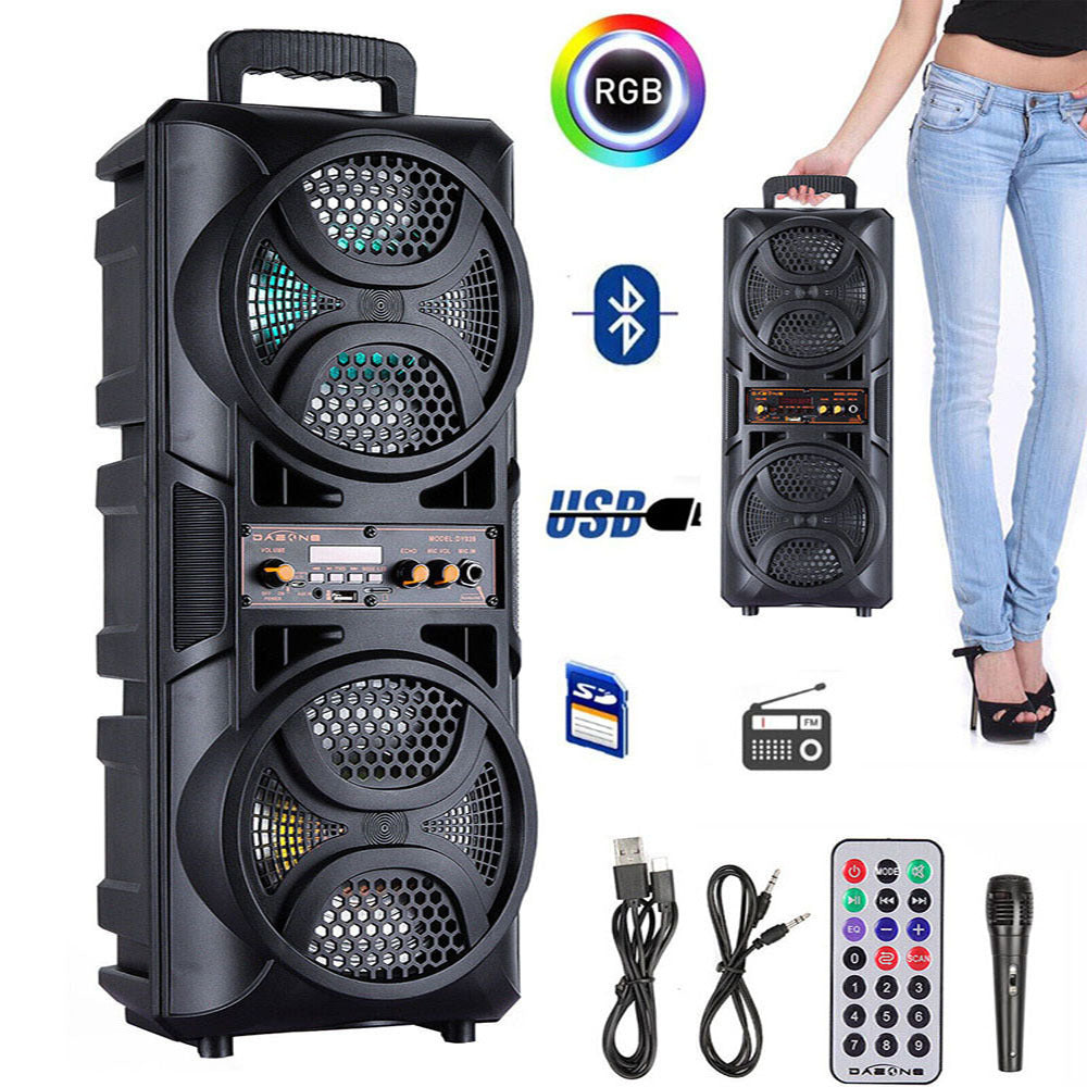 Bluetooth Speaker DAFENG Dual 6.5-Inch Karaoke Trolley with Wired Microphone, LED Lights, USB, TF and AUX