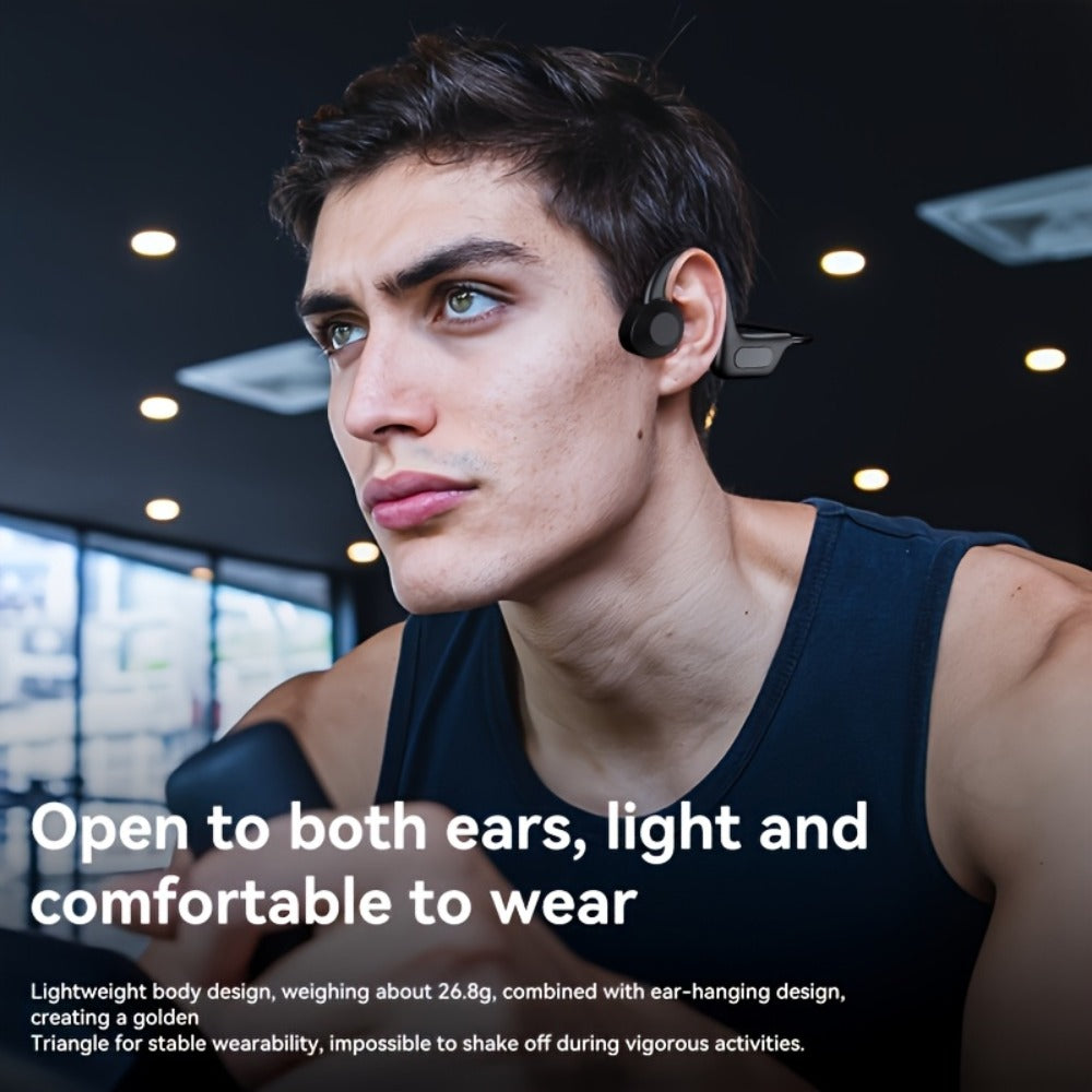 Open Ear Air Conduction Headphones Wireless, Mosyxe Sport Earphones with Noise Cancelling Mic, Seamless Bluetooth Pairing, Lightweight Open-Ear Design for Running Cycling Hiking Gym Outdoor Sports
