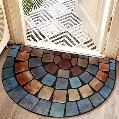 Half-Round Mosaic Bath Mat in Blue or Yellow Microfiber, 16 x 24 and 20 x 32-Inch Size Options