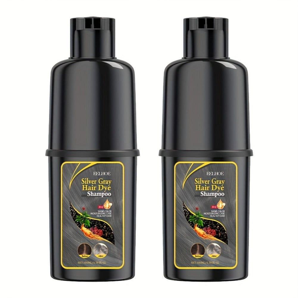 Silver Gray Hair Color Shampoo 2-Pack 3.38oz Each – Natural Herbal Moisturizing & Nourishing Formula, Easy No-Mix Silver Coverage, Long-Lasting Results for Gray & White Hair, Men & Women