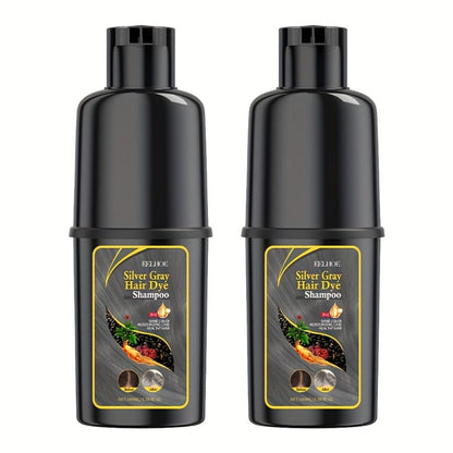 Silver Gray Hair Color Shampoo 2-Pack 3.38oz Each – Natural Herbal Moisturizing & Nourishing Formula, Easy No-Mix Silver Coverage, Long-Lasting Results for Gray & White Hair, Men & Women