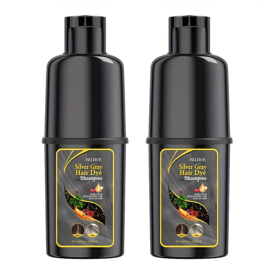 Silver Gray Hair Color Shampoo 2-Pack 3.38oz Each – Natural Herbal Moisturizing & Nourishing Formula, Easy No-Mix Silver Coverage, Long-Lasting Results for Gray & White Hair, Men & Women