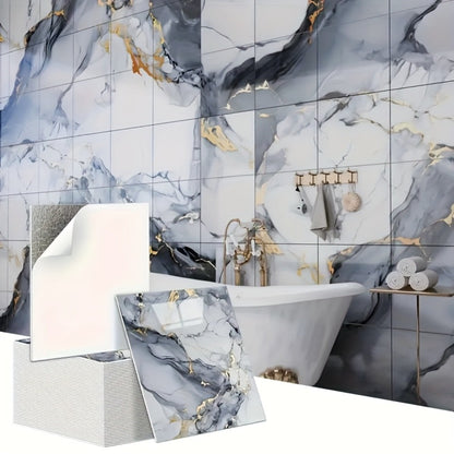 Peel and Stick Wall Tiles 50/100pcs - PVC Marble Self-Adhesive Vinyl Panels for Bathroom Shower Kitchen Living Room TV Backdrop