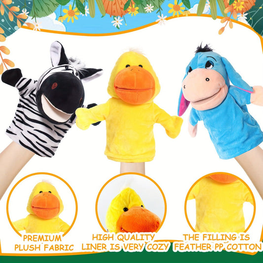 Hand Puppets Set 4pcs Plush Animal Puppets for Kids, Educational Storytelling Toy for Theatrical Performances, Nursery & Classroom, Fosters Creativity & Joy, Birthday Gift for Toddlers Boys Girls