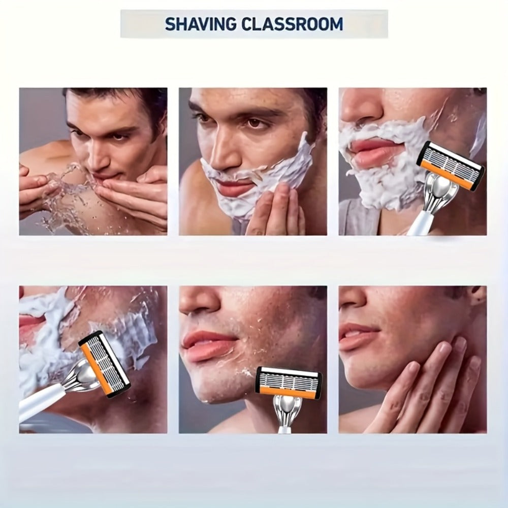 Beard Razor for Men 6-Layer Stainless Steel Blades Premium Metal Handle 36 Replaceable Blades – Mustache Grooming Shaver Ultra-Close Traditional Shaving Kit for Daily Use Gift for Him