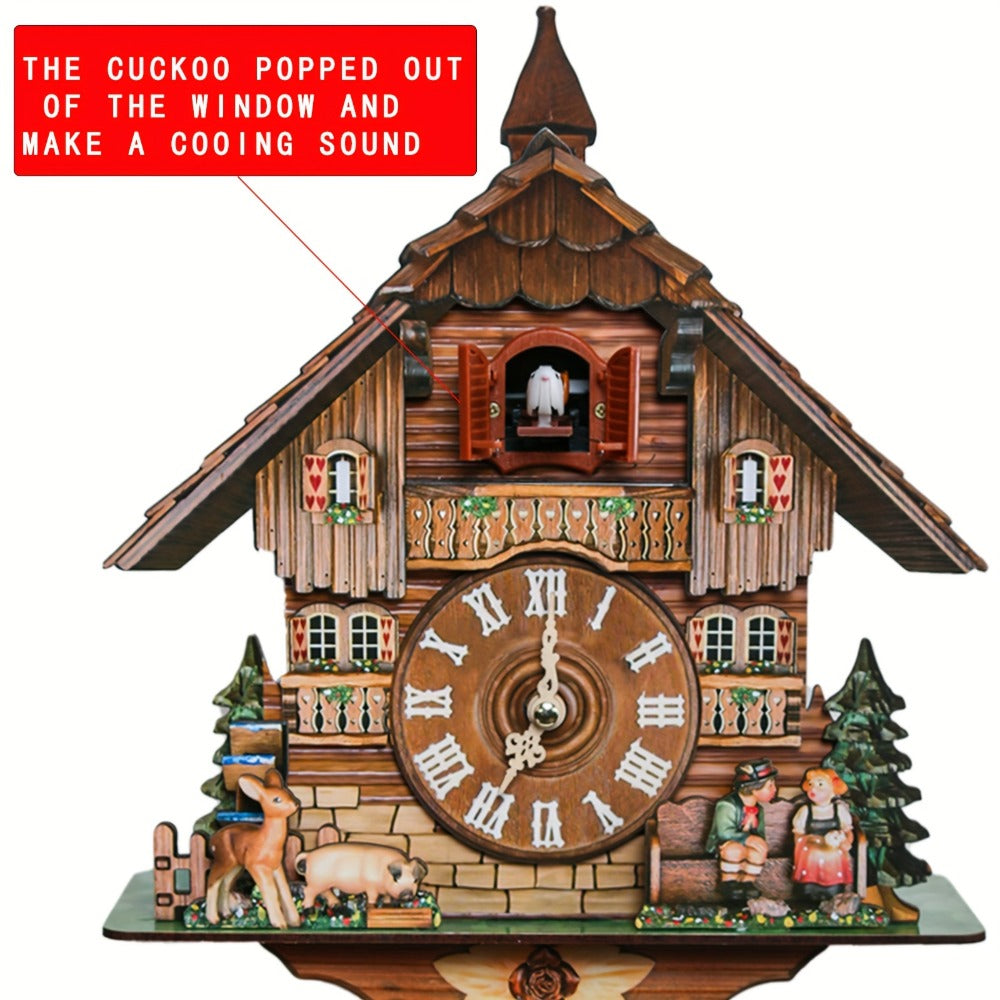 Cuckoo-Style Decorative Wall Clock with Pendulum and CL010 or CL303 Brown Wood-Look Model Options
