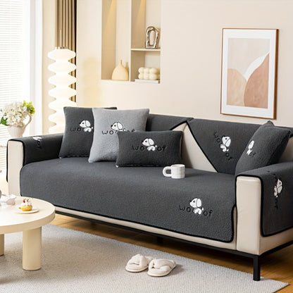 Sofa Cover Embroidered Plush-Texture Panels for Single to 4 Seats, Backrest, Armrest or Pillowcase
