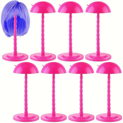 Portable Wig Stand Set, Eight 13.8-Inch Detachable Holders in White, Rose Red or Black for Display