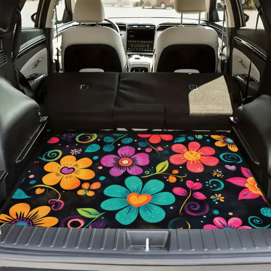 Car Trunk Mat Anti-Slip Rubber – Colorful Petal Pattern Cargo Liner, Non-Slip Boot Mat for Most Cars, Durable Trunk Organizer Pad & Interior Accessory
