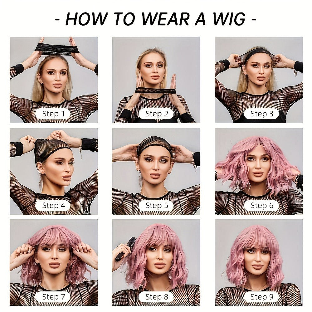 Rose Net Cap Straight Wig Platinum Blonde Mixed White Golden 16 Inch – Adjustable Mechanism Head Cover Lightweight Synthetic Hair for Women Daily Wear Costume Cosplay Party