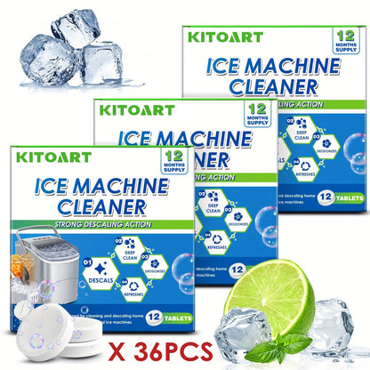 Ice Maker Cleaning Tablets Descaler 12/24/36 Pack, Food Grade Citric Acid Ice Machine Cleaner for Countertop Portable Commercial Ice Makers, Deep Clean Deodorize Remove Limescale