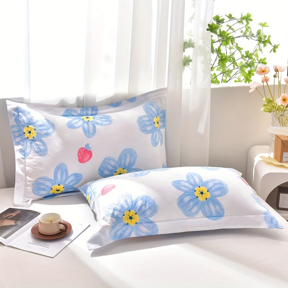 Floral Three-Piece Thin Quilt Set with Two Pillowcases, Twin to King Sizes and Three Printed Styles