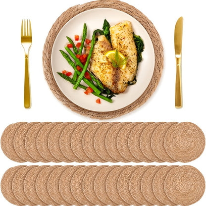 Woven Round Placemats in 10- or 30-Piece Sets with Matching Holders and 12-Inch Natural Look