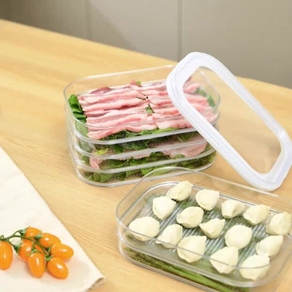 Food Storage Container Four-Tier Stainless Steel Refrigerator Tray Set with Clear Lids and Stacking Rims