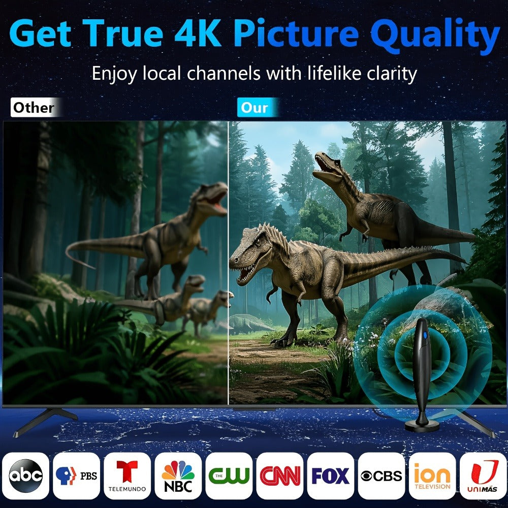 AI-Powered Indoor TV Antenna Ultra Long Range - 2026 Upgraded Smart Signal Booster, 4K 1080p VHF UHF Tuner, Compatible with Smart TV & Legacy TVs, Home Theater & Smartbox, Free Local Channels
