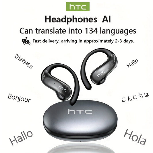 HTC NE19 AI Translation Earbuds TWS 134 Languages, Open-Ear Wireless Bluetooth 5.4 HiFi Audio, Long Battery Life Hands-Free Earphones for Travel Business Sports Casual Daily Use