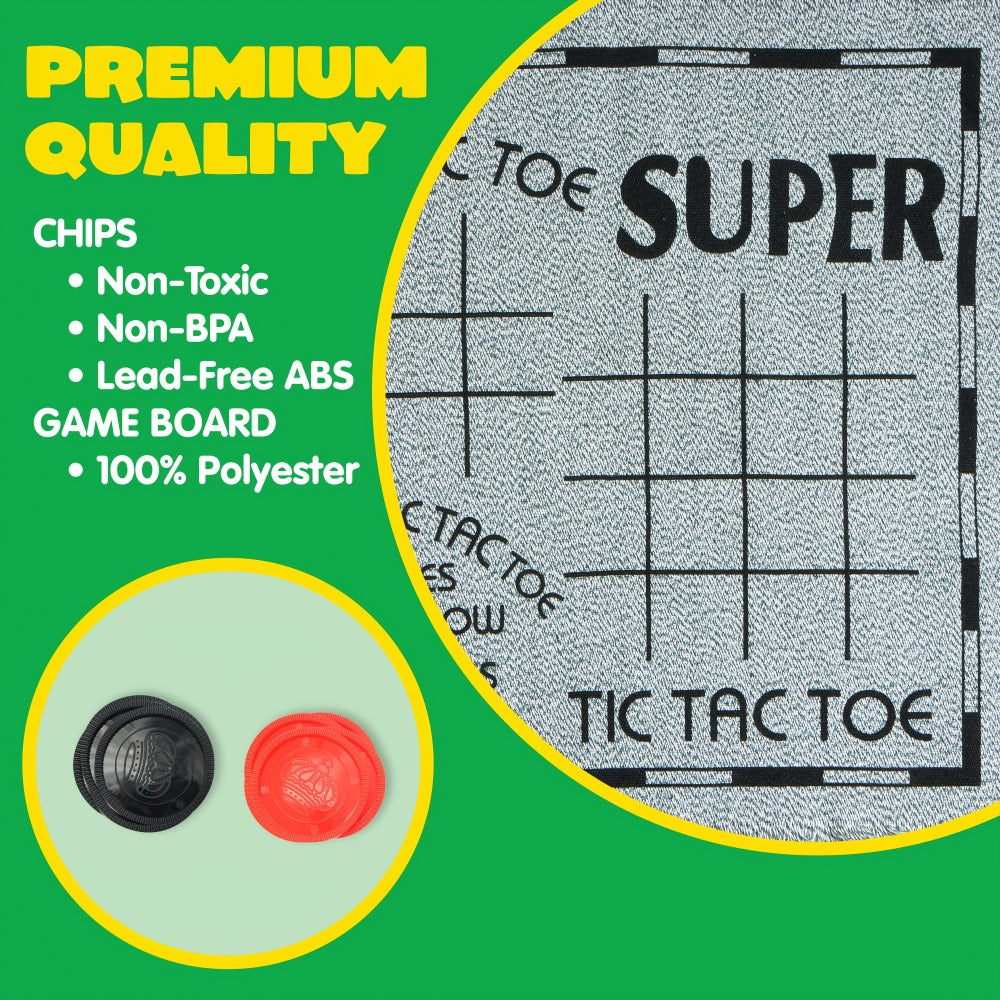 Three-in-One Giant Checkers and Tic-Tac-Toe Game with Reversible 25.5-Inch Mat and 24 Chips