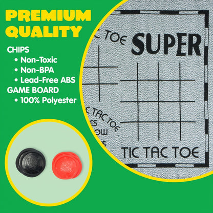 Three-in-One Giant Checkers and Tic-Tac-Toe Game with Reversible 25.5-Inch Mat and 24 Chips