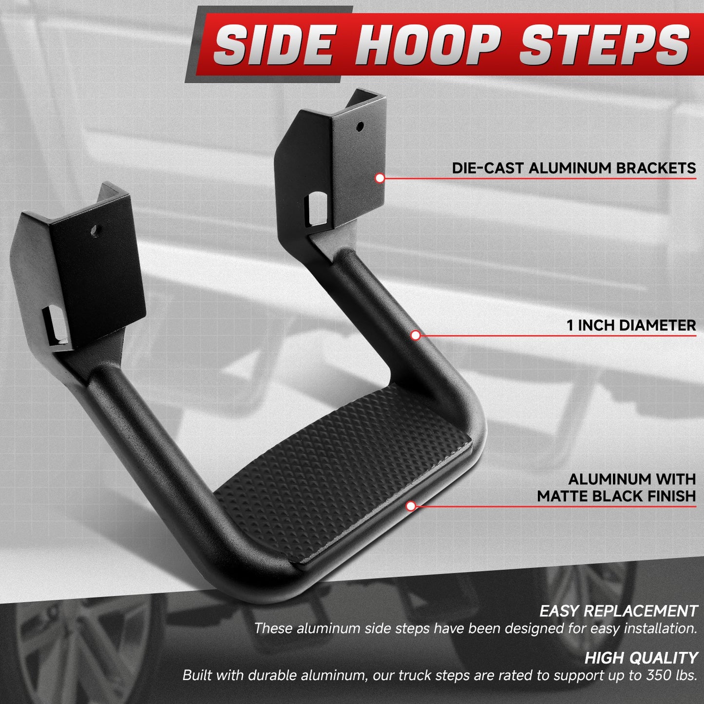 Aluminum Side Step Pad for Truck SUV – Universal Fit, 350 lbs Capacity, Non-Slip, Fits Chevy GMC Ford Dodge Ram Toyota Nissan Pickup, 2 or 4 PCS