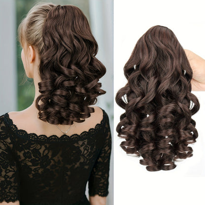 Hair Extensions Curly-Wave 14-Inch Synthetic Ponytail with Claw Clip and Four Color Style Options